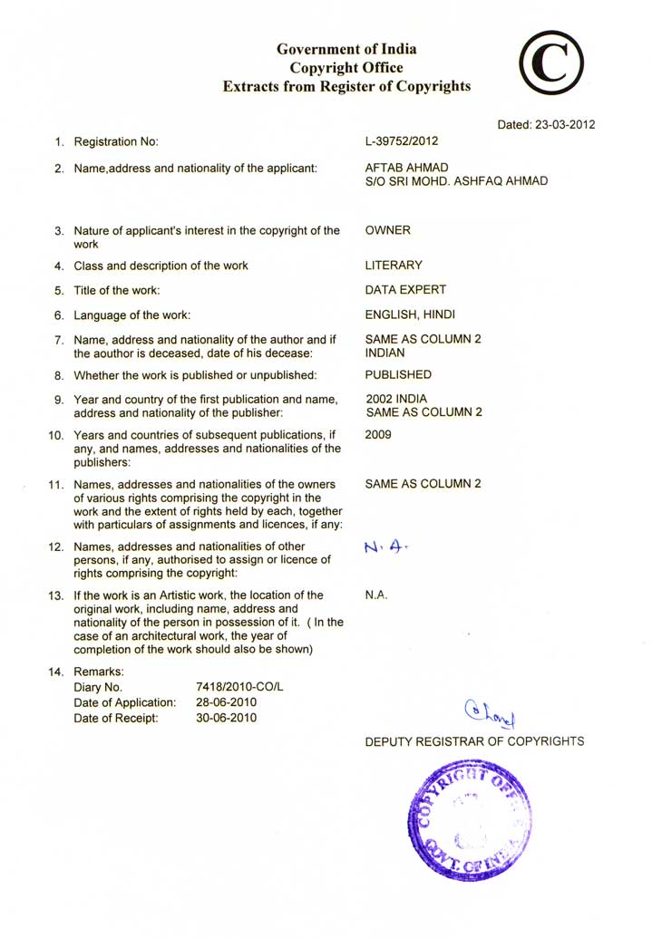 Copy Right Certificate